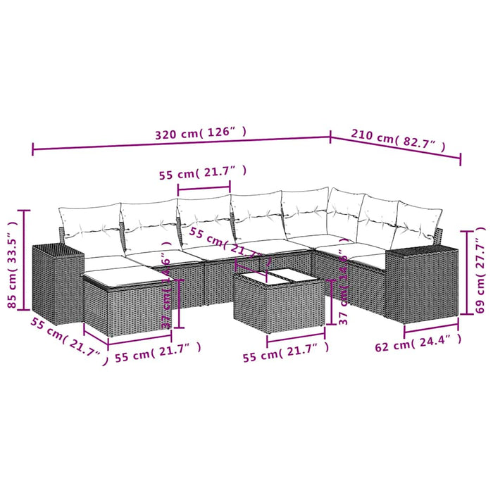 Set mobilier de grădină cu perne, 9 piese, negru, poliratan - WALTI WALTI