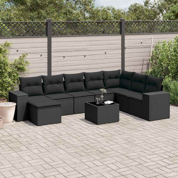 Set mobilier de grădină cu perne, 9 piese, negru, poliratan - WALTI WALTI