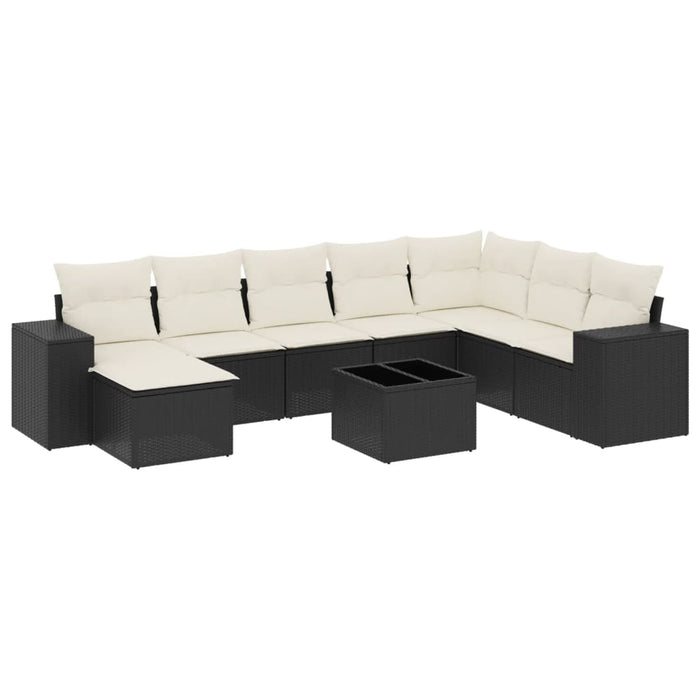 Set mobilier de grădină cu perne, 9 piese, negru, poliratan WALTI