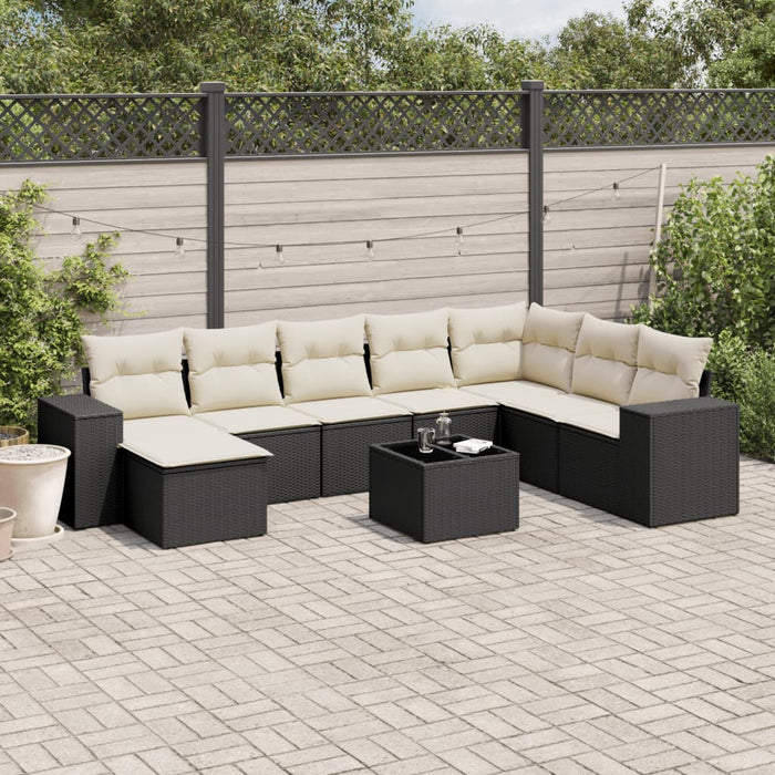 Set mobilier de grădină cu perne, 9 piese, negru, poliratan WALTI