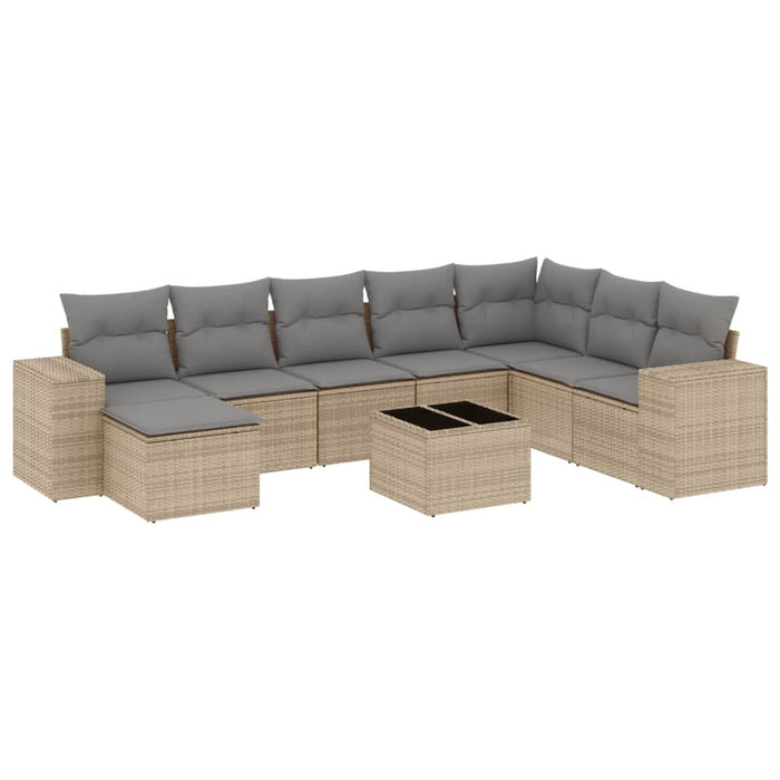 Set canapele de grădină, 9 piese, cu perne, bej, poliratan WALTI