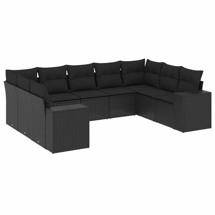 Set mobilier de grădină cu perne, 9 piese, negru, poliratan - WALTI WALTI