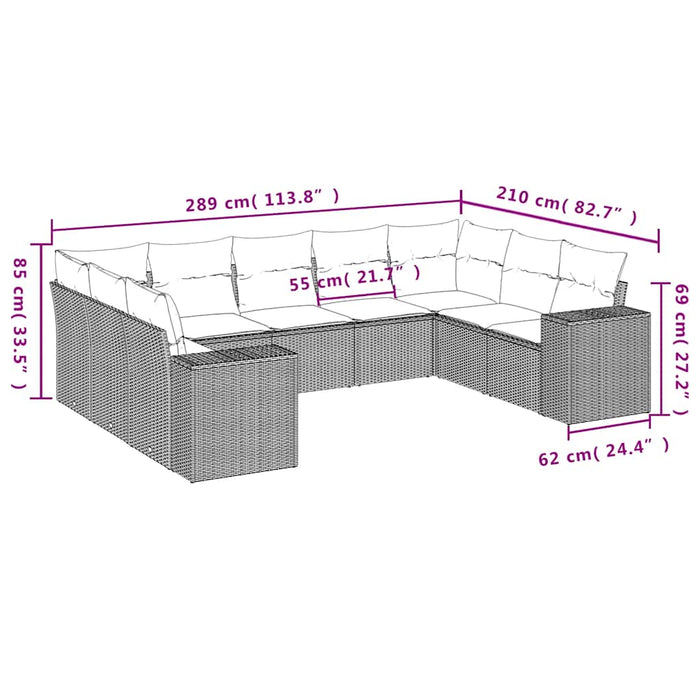 Set mobilier de grădină cu perne, 9 piese, negru, poliratan - WALTI WALTI