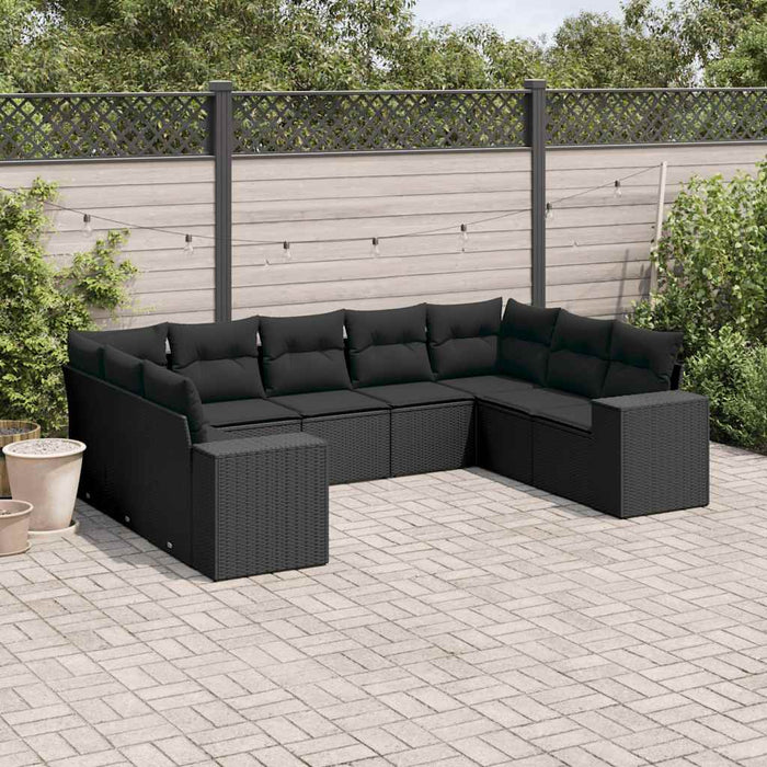 Set mobilier de grădină cu perne, 9 piese, negru, poliratan - WALTI WALTI