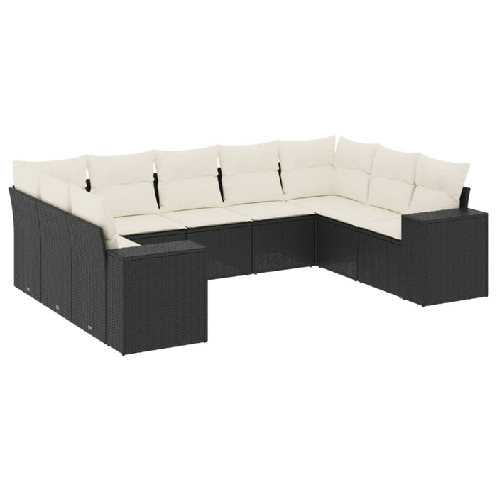 Set mobilier de grădină cu perne, 9 piese, negru, poliratan - WALTI WALTI