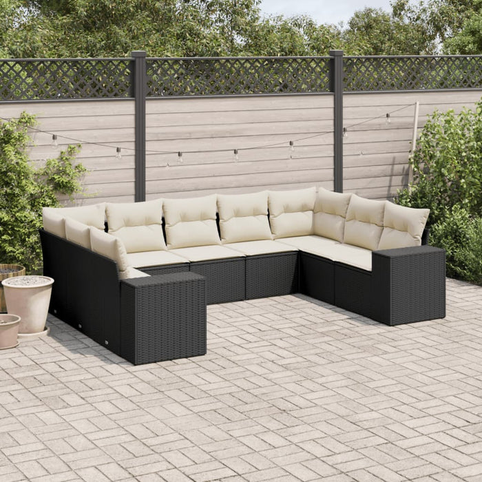 Set mobilier de grădină cu perne, 9 piese, negru, poliratan - WALTI WALTI