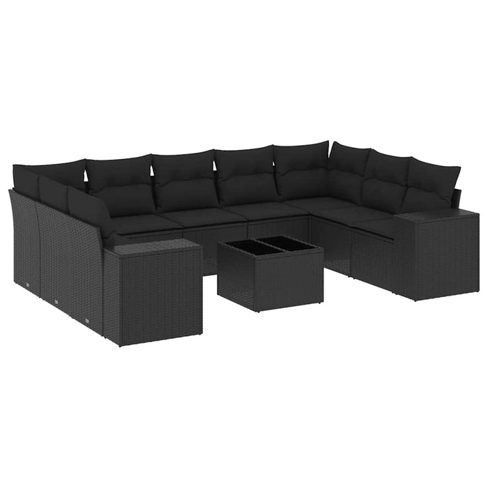 Set canapele de grădină cu perne, 10 piese, negru, poliratan - WALTI WALTI