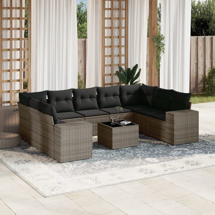 Set mobilier de grădină cu perne, 10 piese, gri, poliratan - WALTI WALTI