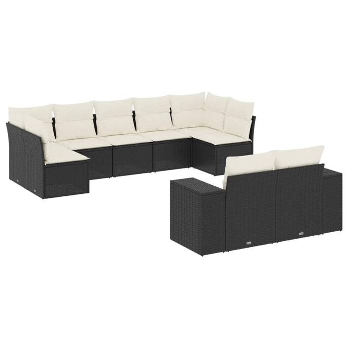 Set mobilier de grădină cu perne, 9 piese, negru, poliratan WALTI