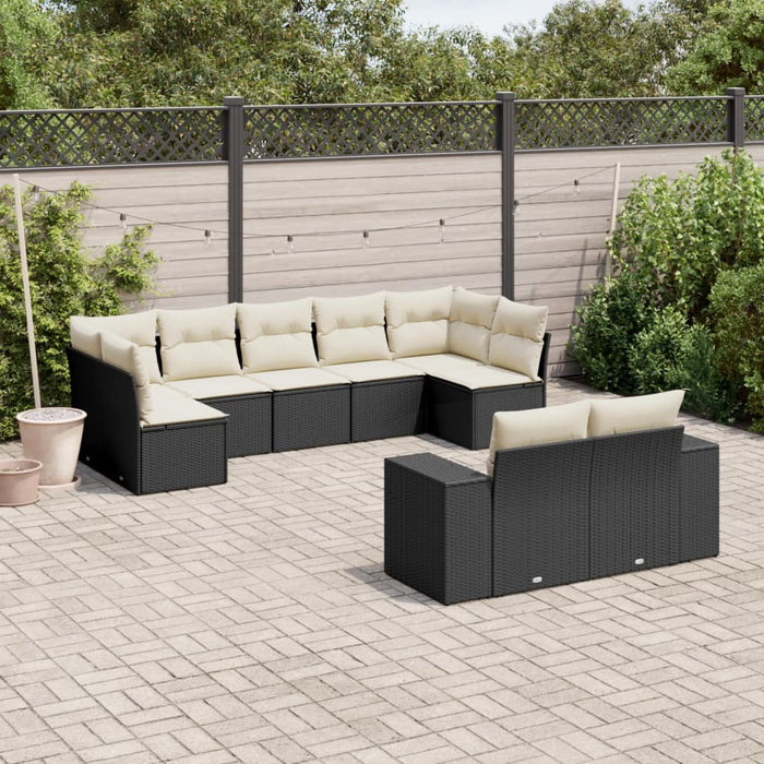 Set mobilier de grădină cu perne, 9 piese, negru, poliratan WALTI