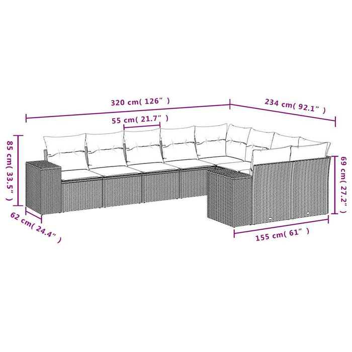 Set mobilier de grădină cu perne, 9 piese, negru, poliratan - WALTI WALTI