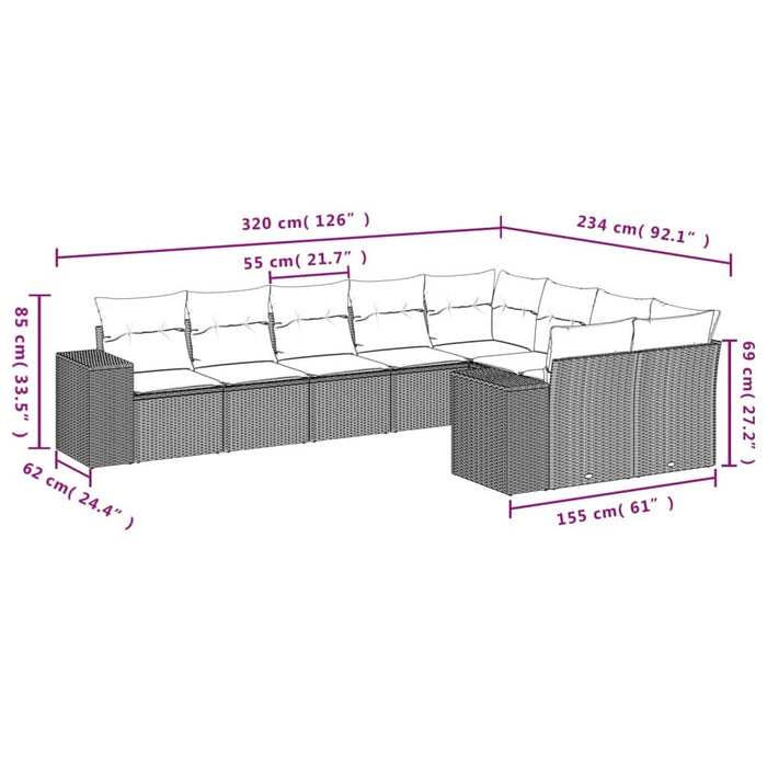 Set mobilier de grădină cu perne, 9 piese, negru, poliratan - WALTI WALTI