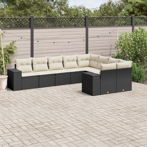 Set mobilier de grădină cu perne, 9 piese, negru, poliratan - WALTI WALTI