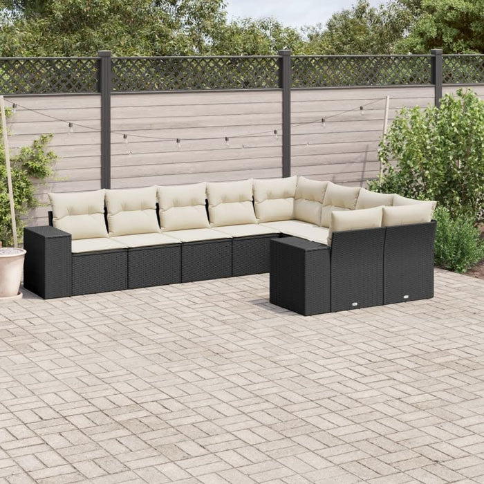 Set mobilier de grădină cu perne, 9 piese, negru, poliratan - WALTI WALTI