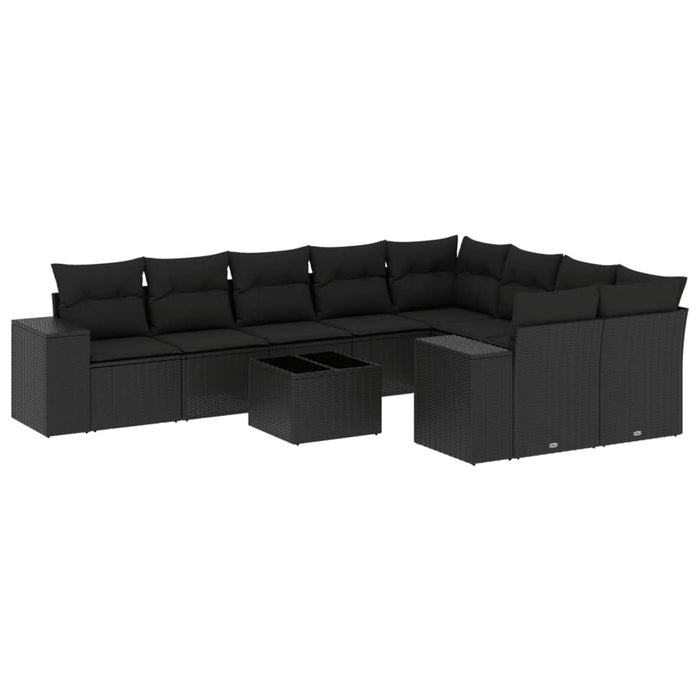 Set canapele de grădină cu perne, 10 piese, negru, poliratan WALTI