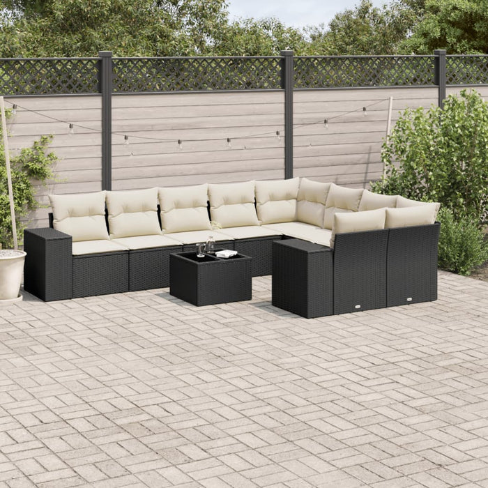 Set canapele de grădină cu perne, 10 piese, negru, poliratan - WALTI WALTI