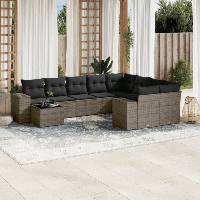 Set mobilier de grădină cu perne, 10 piese, gri, poliratan - WALTI WALTI