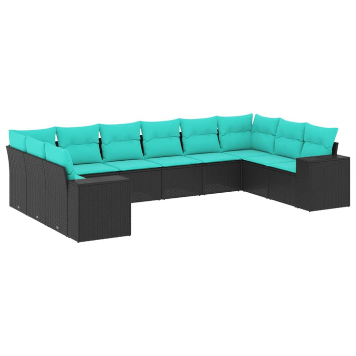 Set canapele de grădină cu 10 piese și perne, poliratan negru WALTI
