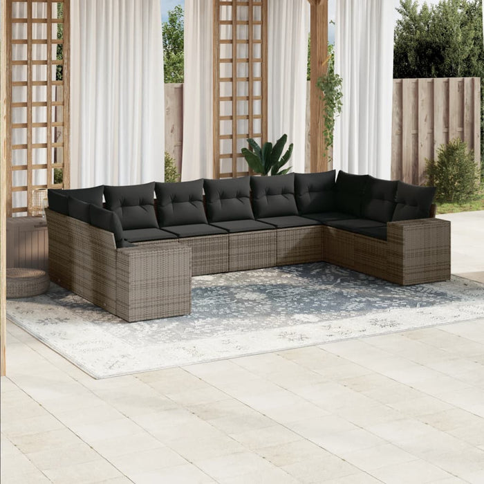 Set mobilier de grădină cu perne, 10 piese, gri, poliratan - WALTI WALTI