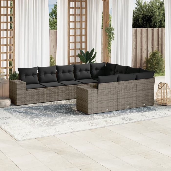 Set mobilier de grădină cu perne, 10 piese, gri, poliratan - WALTI WALTI