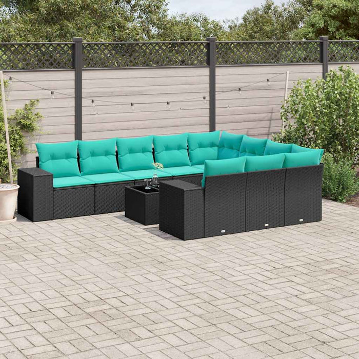 Set canapele de grădină cu 11 piese și perne, poliratan negru WALTI