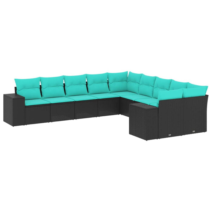 Set canapele de grădină cu 10 piese și perne, poliratan negru WALTI