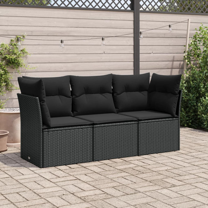 Set mobilier de grădină cu perne, 3 piese, negru, poliratan - WALTI WALTI