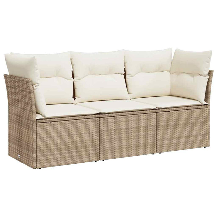 Set canapele de grădină, 3 piese, cu perne, bej, poliratan WALTI