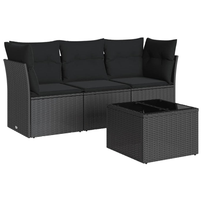 Set mobilier de grădină cu perne, 4 piese, negru, poliratan - WALTI WALTI