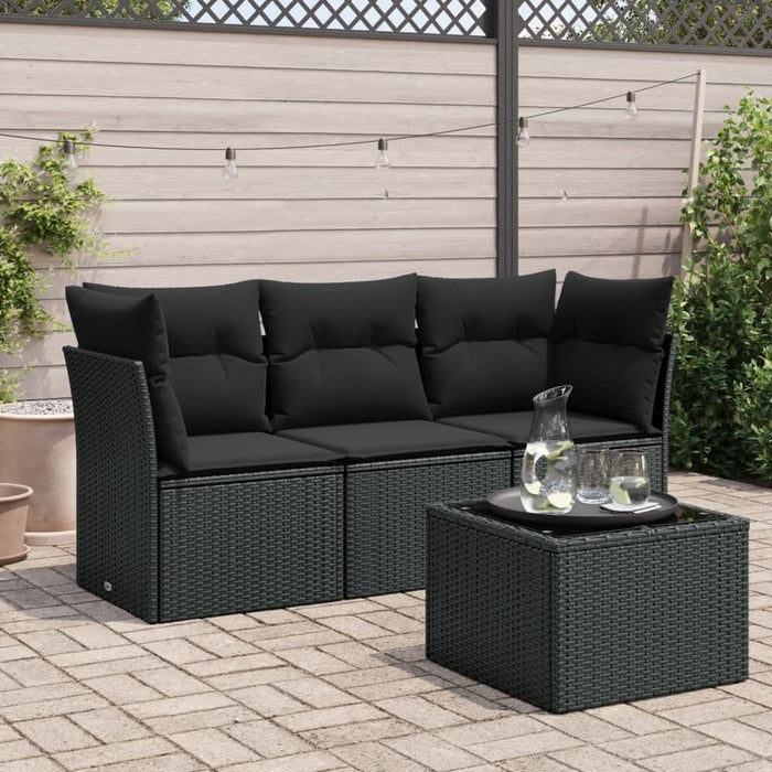 Set mobilier de grădină cu perne, 4 piese, negru, poliratan - WALTI WALTI