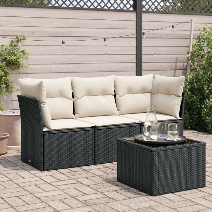 Set mobilier de grădină cu perne, 4 piese, negru, poliratan - WALTI WALTI