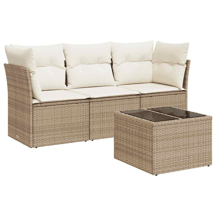 Set canapele de grădină, 4 piese, cu perne, bej, poliratan WALTI