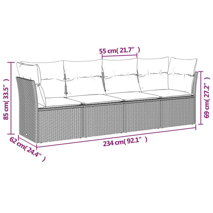 Set mobilier de grădină cu perne, 4 piese, negru, poliratan - WALTI WALTI