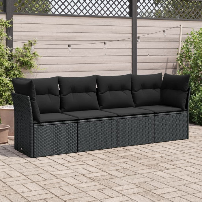 Set mobilier de grădină cu perne, 4 piese, negru, poliratan - WALTI WALTI