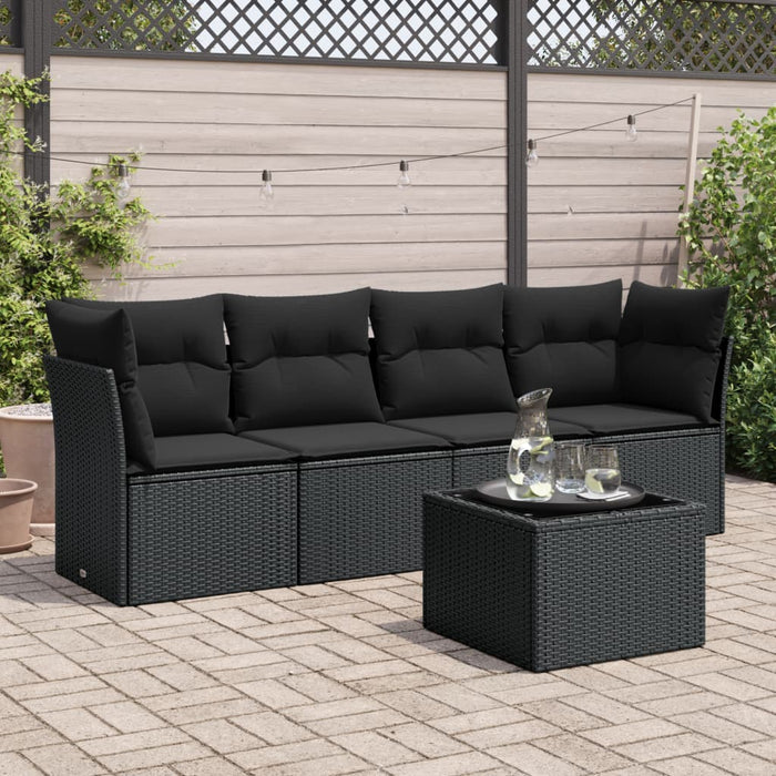 Set mobilier de grădină cu perne, 5 piese, negru, poliratan - WALTI WALTI