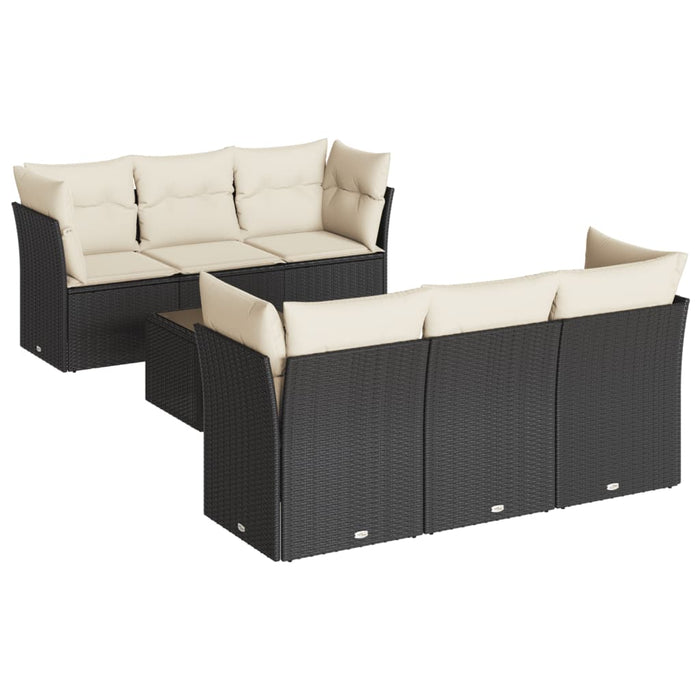 Set canapele de grădină cu perne, 7 piese, negru, poliratan WALTI