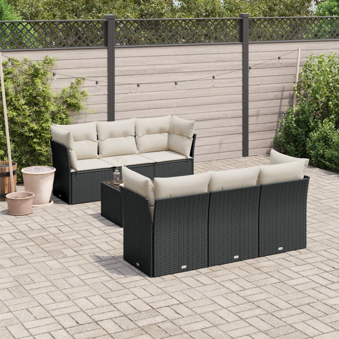 Set canapele de grădină cu perne, 7 piese, negru, poliratan WALTI