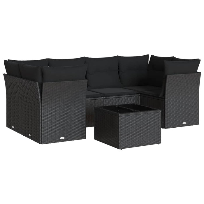 Set canapele de grădină cu perne, 7 piese, negru, poliratan WALTI