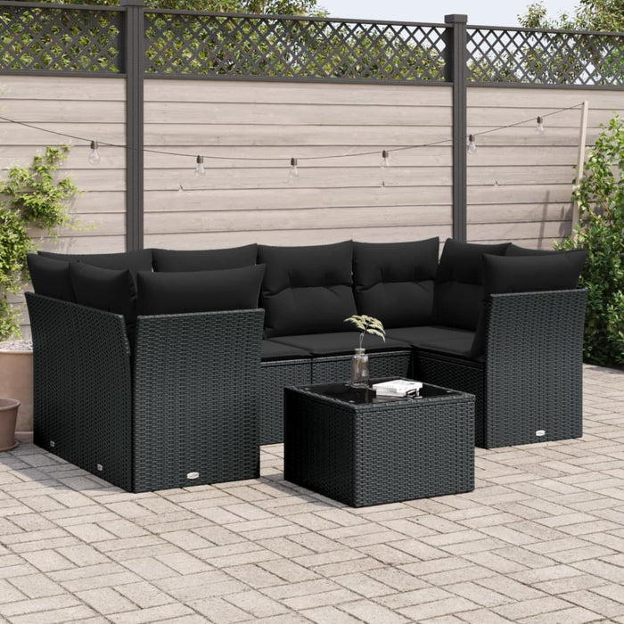 Set canapele de grădină cu perne, 7 piese, negru, poliratan WALTI