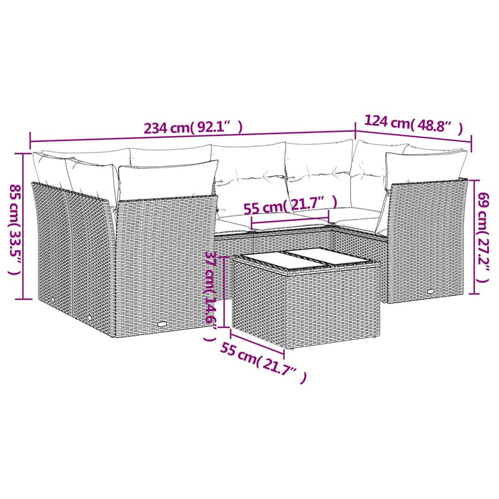Set canapele de grădină cu perne, 7 piese, negru, poliratan - WALTI WALTI