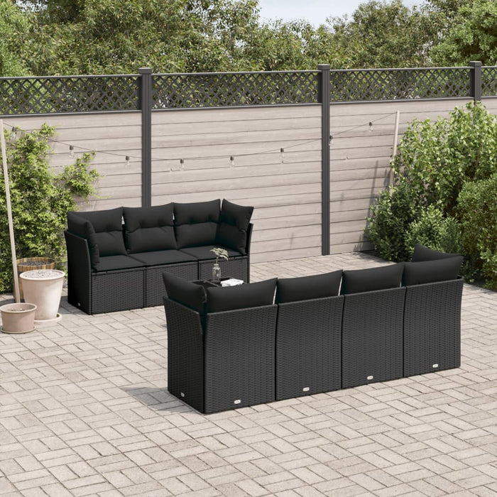 Set mobilier de grădină cu perne, 8 piese, negru, poliratan - WALTI WALTI