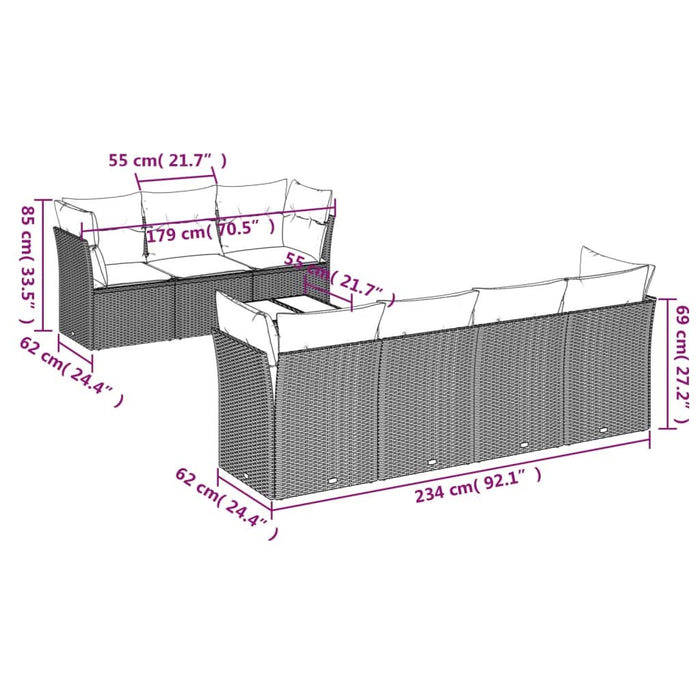 Set mobilier de grădină cu perne, 8 piese, negru, poliratan - WALTI WALTI