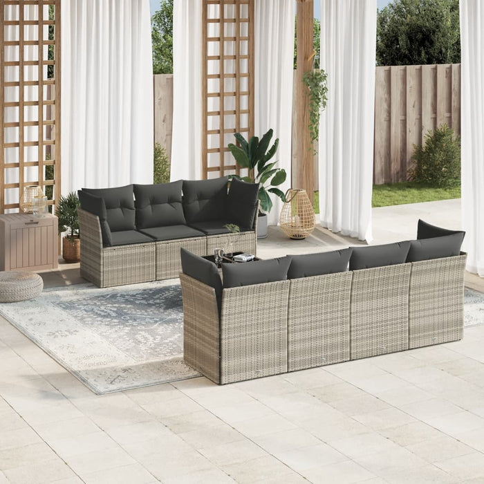 Set mobilier de grădină cu perne, 8 piese gri deschis poliratan - WALTI WALTI