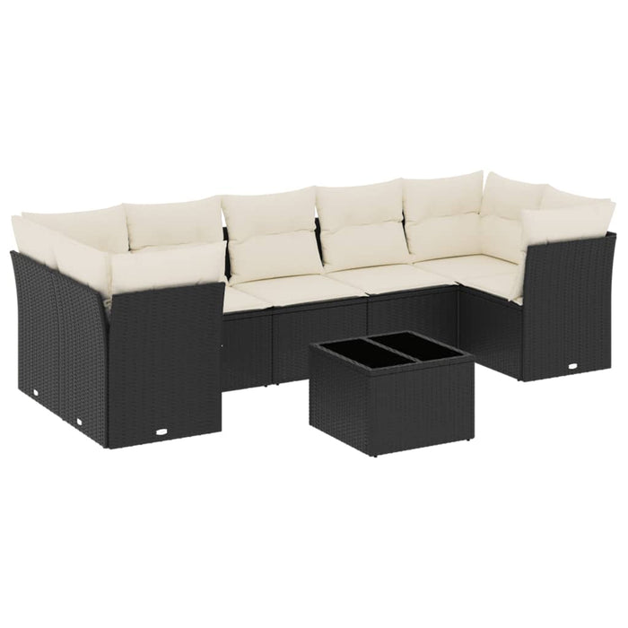 Set mobilier de grădină cu perne, 8 piese, negru, poliratan WALTI