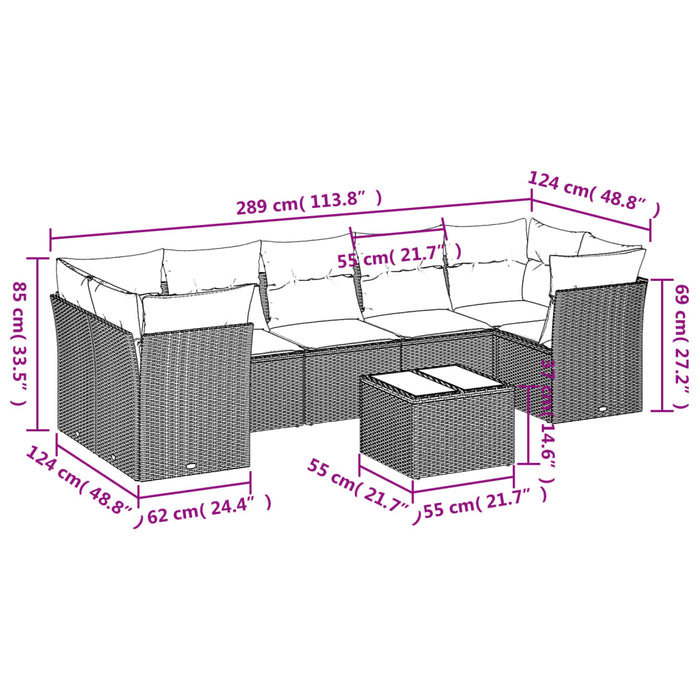 Set mobilier de grădină cu perne, 8 piese, negru, poliratan WALTI