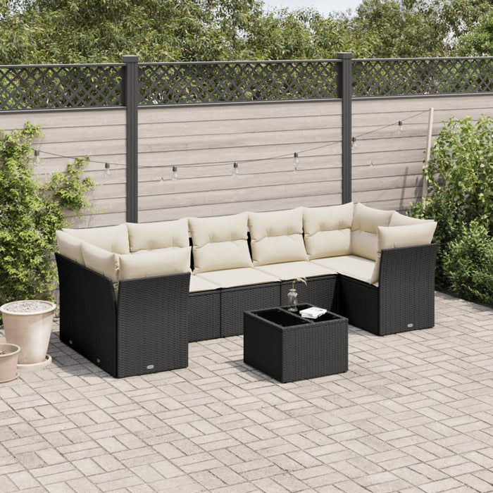 Set mobilier de grădină cu perne, 8 piese, negru, poliratan WALTI