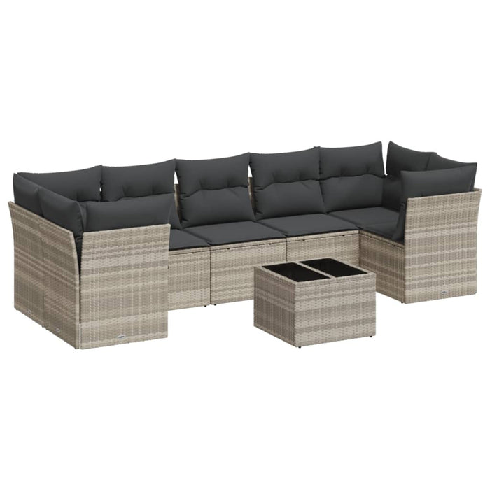 Set mobilier de grădină cu perne, 8 piese gri deschis poliratan - WALTI WALTI