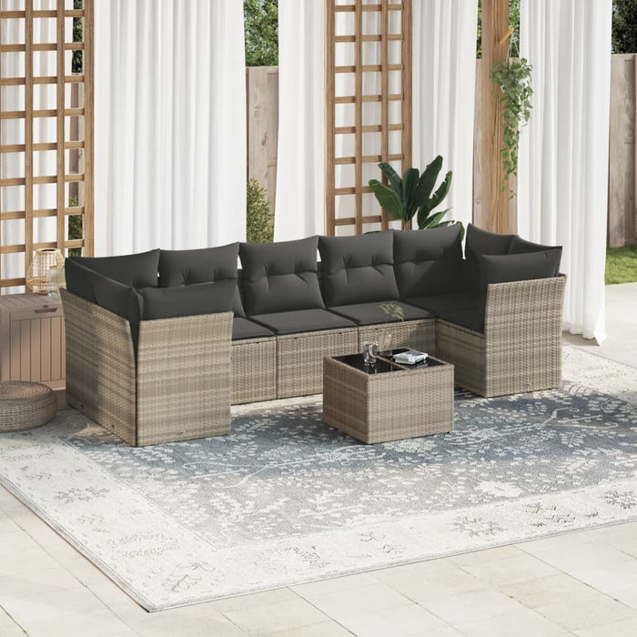 Set mobilier de grădină cu perne, 8 piese gri deschis poliratan - WALTI WALTI