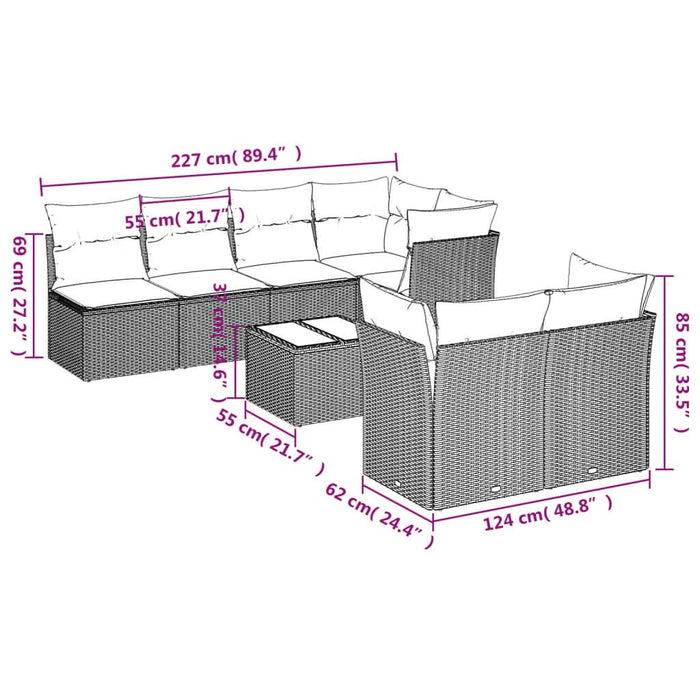 Set mobilier de grădină cu perne, 8 piese, negru, poliratan - WALTI WALTI