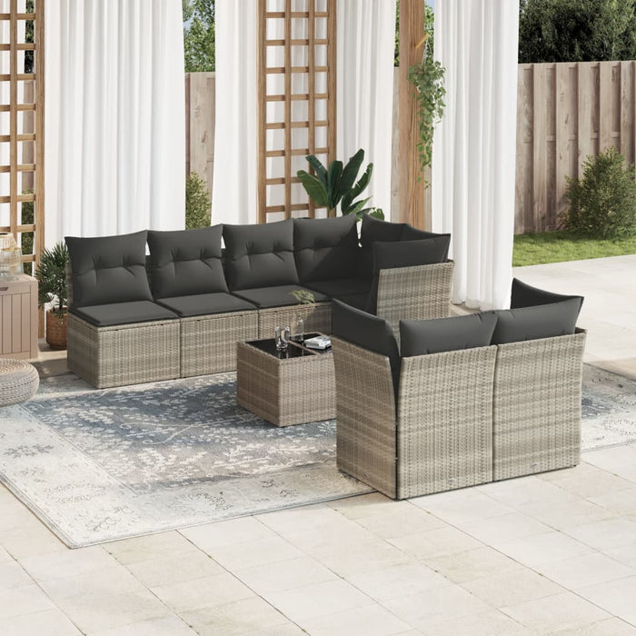 Set mobilier de grădină cu perne, 8 piese gri deschis poliratan - WALTI WALTI